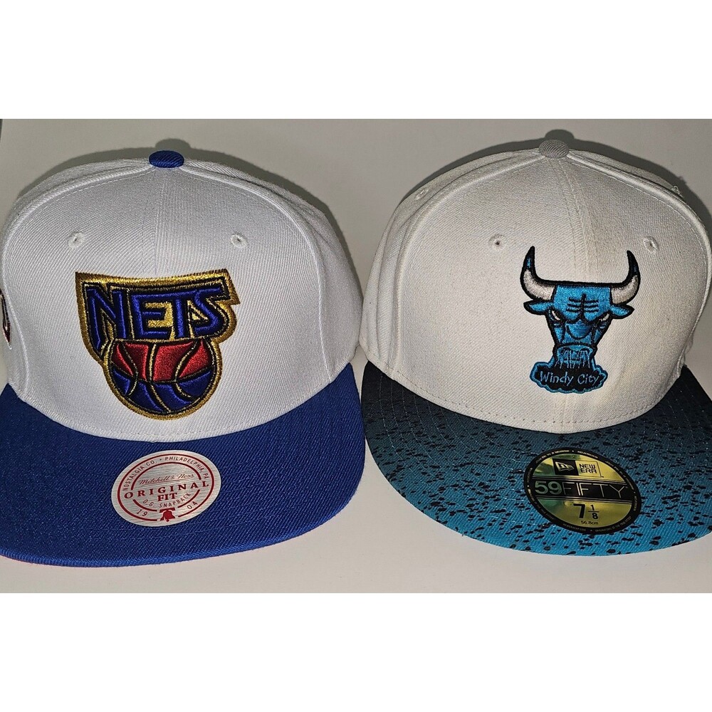 Lot of 2 NBA Basketball New Era 59Fifty Hat Sz 7 1/8 Snapback Mitchell Ness
